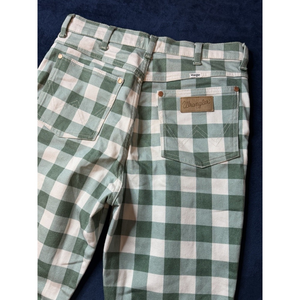 Wrangler Wrock Gingham Kick Flare Green Plaid Checkered Pants 31x24